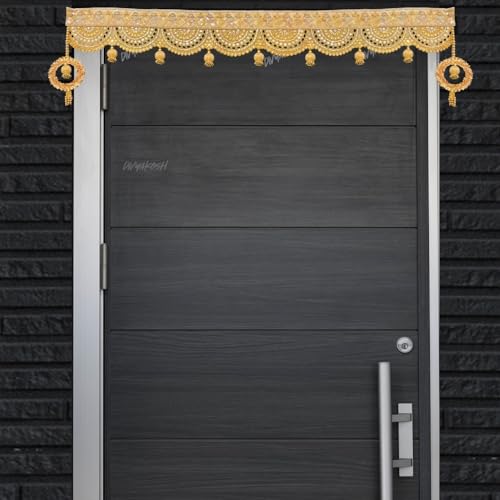 Image 6 of Divyakosh Handmade Golden Lace Toran/Bandarwal for Home Decoration | Door Hanging for Main Entrance, 94 Cm,Fabric & Artficial Flower