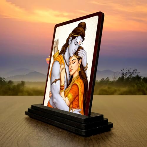 Image 3 of Ram Sita Classic Devotional Wooden Idol 4x5 Inch HD Printed Table Decor for Home Temple