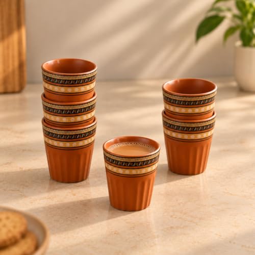 Image 1 of Default Title for the product ExclusiveLane Terra Tones Ceramic Kullad Cups Set of 6 (120 ml)