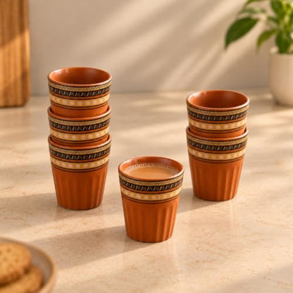 Image 1 of Default Title for the product ExclusiveLane Terra Tones Ceramic Kullad Cups Set of 6 (120 ml)