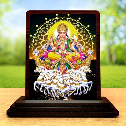 Image 2 of Surya Dev Wooden Idol for Pooja Room 4x5 Inch HD Printed Peaceful Aura Decor