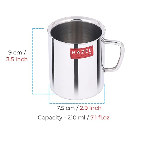 Image 4 of HAZEL Stainless Steel Double Wall Green Tea Coffee Big Sobar Mug, Set of 2, 210 ml (Each)