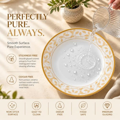 Image 7 of CELLO Amber Gold Divine Series Opalware Dinner Set of 27 Pieces for Family of 6