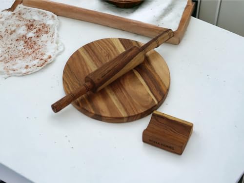 Image 6 of Vesta Homes Wooden Chakla Belan Set for Kitchen | 9 * 9 * 1.5, 13 * 1.75 Inches
