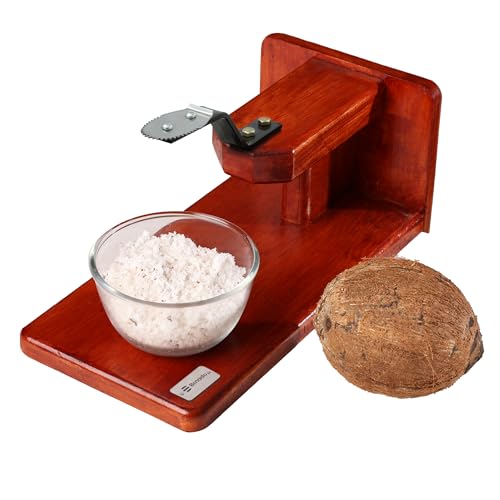 Image 1 of Default Title for the product Bmado Traditional Polished Wooden Table-Top Manual Coconut Scraper â€“ Chirava Grater Thengai Thuruvi with Stainless Steel Blade, Comfortable to Use (Weight - 1100 Gram)