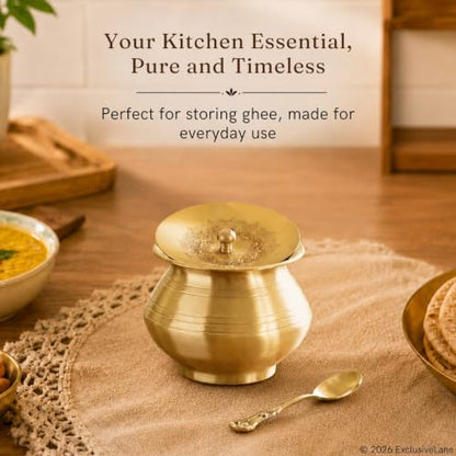 Image 4 of ExclusiveLane Gleeming Ghee Brass Pot with Spoon 380 ml