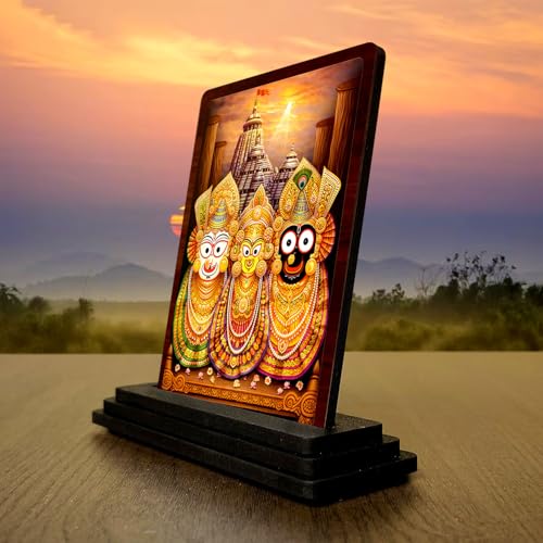 Image 3 of Jagannath Balabhadra Subhadra Small Wooden Idol 4x5 Inch Serene Meditation HD Printed Home Decor
