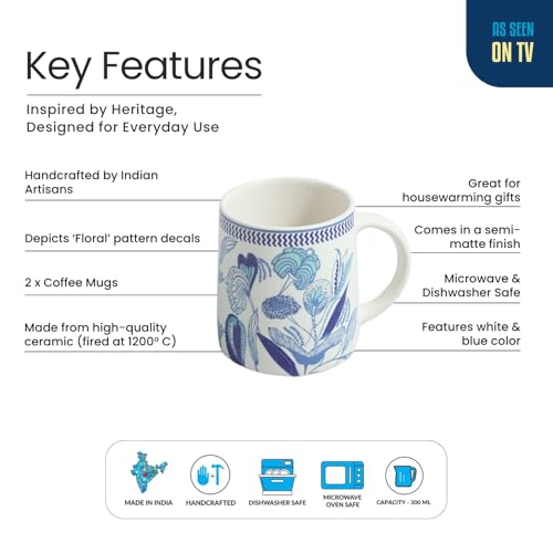 Image 5 of ExclusiveLane Floral Bliss Ceramic Coffee Mugs Set of 2 (300 ml)