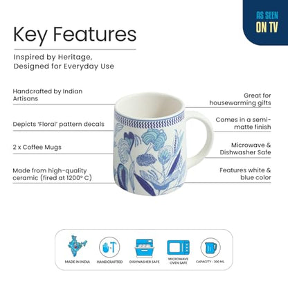 Image 5 of ExclusiveLane Floral Bliss Ceramic Coffee Mugs Set of 2 (300 ml)