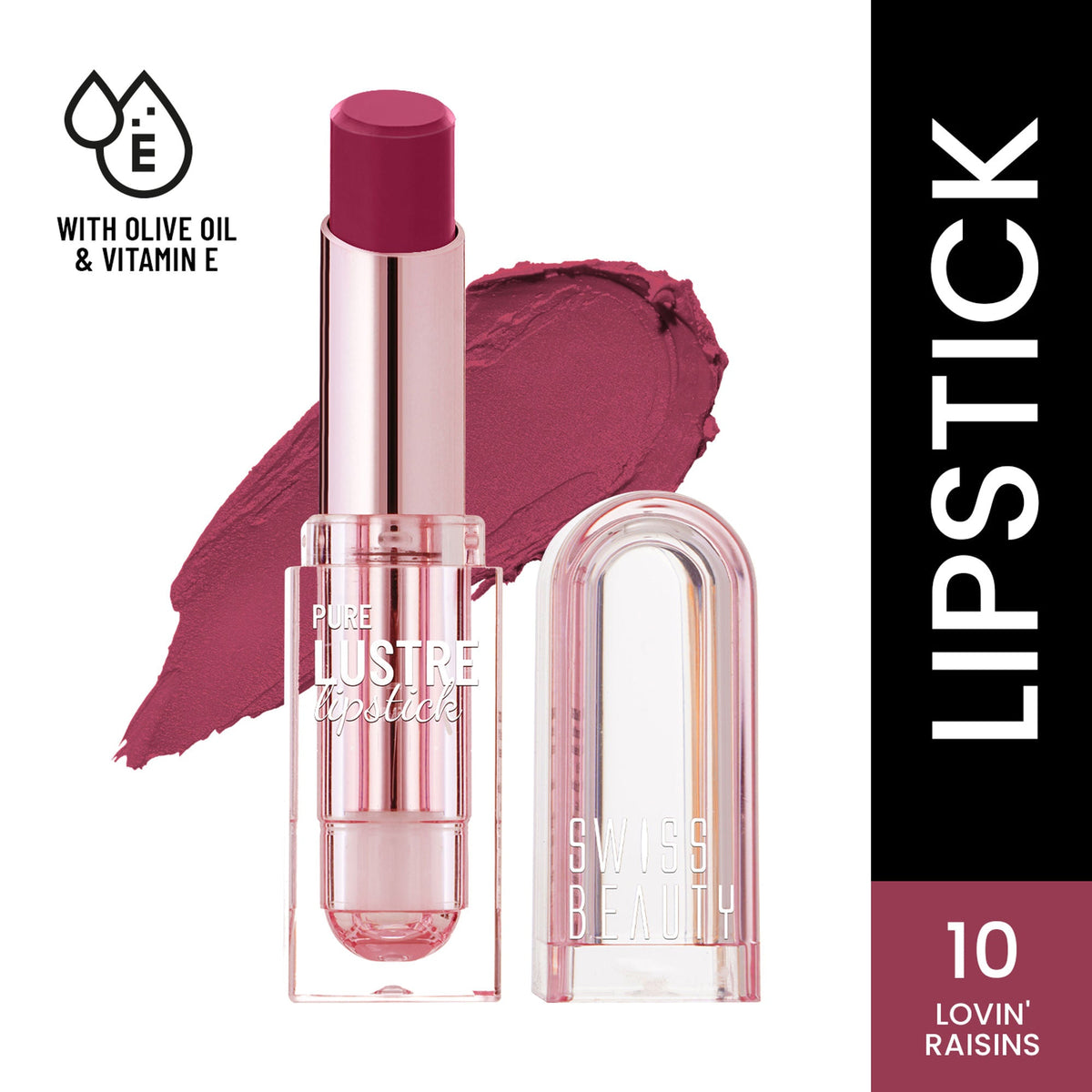 Image 1 of 3.8 gm for the product Swiss Beauty High Shine Finish Smooth Glide Pure Lustre Lipstick - 10 Lovin' Raisins