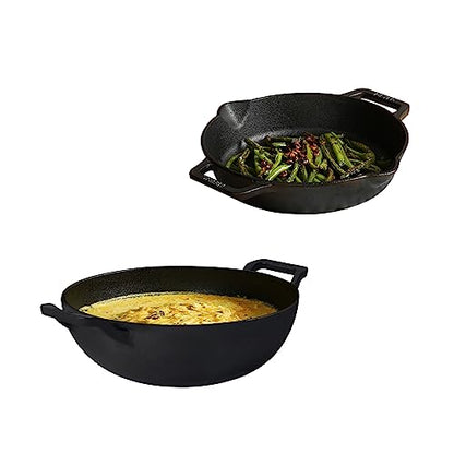 Image 1 of Default Title for the product Meyer Pre-Seasoned Cast Iron 3 Piece Cookware Set - 26cm Skillet + 26cm Kadai with Interchangeable Lid