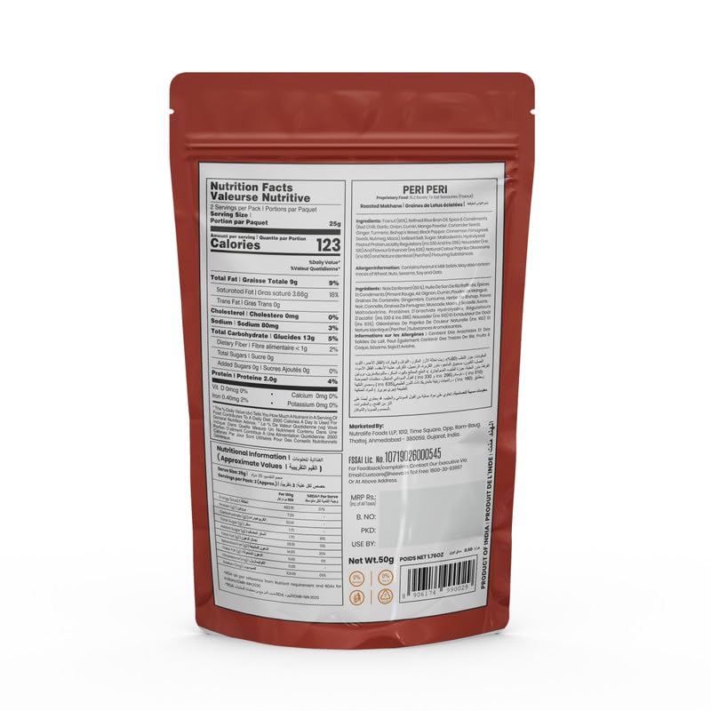 Image 3 of Heeva Roasted Makhana Foxnut Peri-Peri Flavour 50g Pack of 3