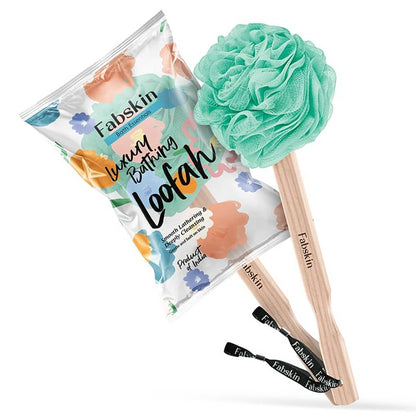 Image 1 of 1 Pc / Pack of 1 for the product Fabskin Bath Brush Loofah For Men & Women With Wooden Handle Aqua Green