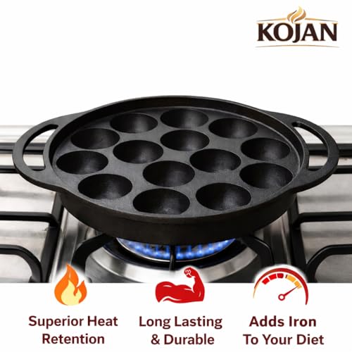 Image 4 of Generic KOJAN Pre-Seasoned Cast Iron Paniyaram Pan 12 Pit 22 cm 2.5 Kg