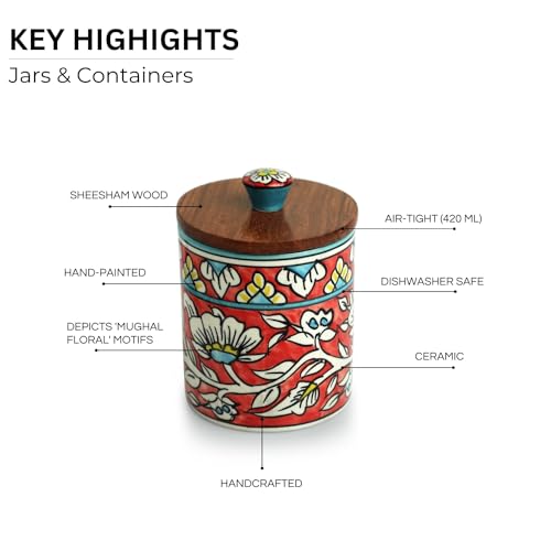 Image 4 of ExclusiveLane Mughal Barrel Multi Utility Storage Ceramic Jar with Wooden Lid 420 ml