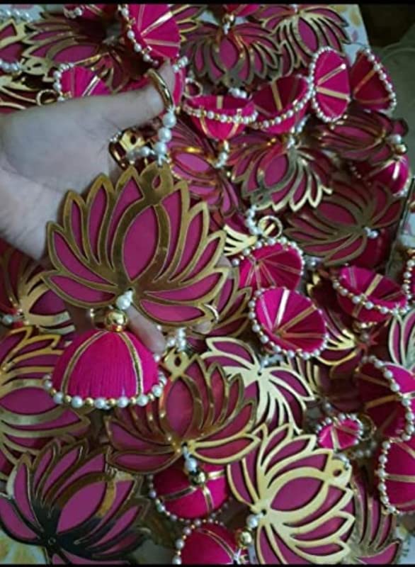 Image 2 of Wall Decor Lotus (16 Pcs) With Jhumki Style Hanging for Home, Diwali, Wedding and Festival Decoration | MDF Lotus Hangings | Latkan