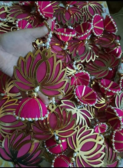 Image 2 of Wall Decor Lotus (16 Pcs) With Jhumki Style Hanging for Home, Diwali, Wedding and Festival Decoration | MDF Lotus Hangings | Latkan