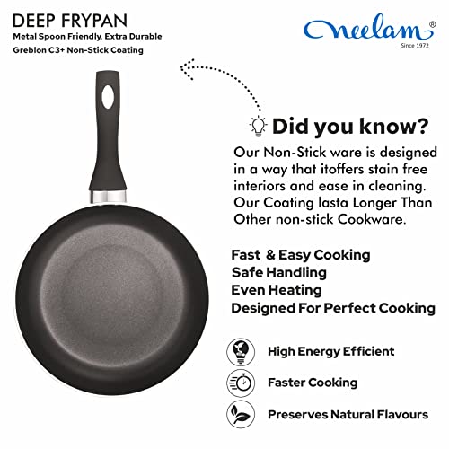 Image 4 of neelam Home Puff Non-Stick Deep Fry Pan with Glass Lid, 24 cm