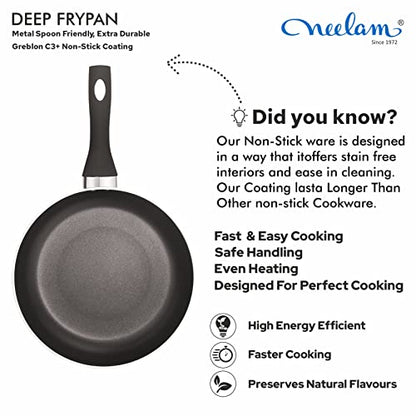 Image 4 of neelam Home Puff Non-Stick Deep Fry Pan with Glass Lid, 24 cm