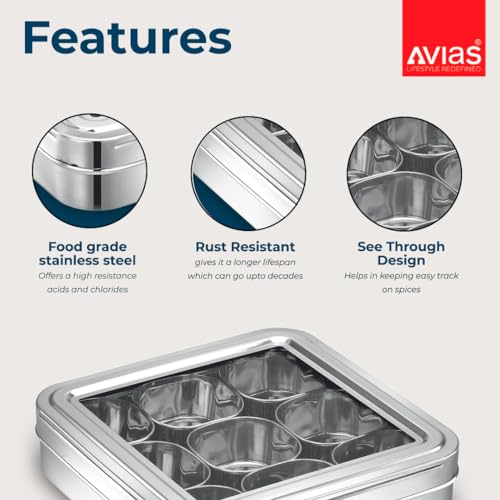 Image 3 of AVIAS 9-in-1 Stainless Steel Masala/Spice Box