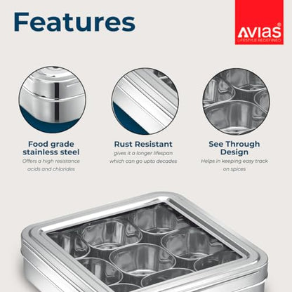 Image 3 of AVIAS 9-in-1 Stainless Steel Masala/Spice Box