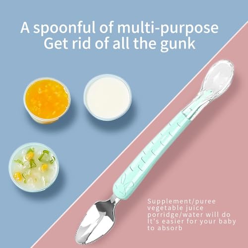 Image 4 of TONY STARK Baby Double Side Head 2 in 1 Silicone Food Spoon with Stainless Steel Fruit Scraper and Travel Case