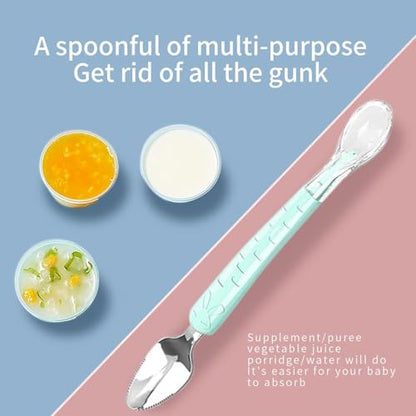 Image 4 of TONY STARK Baby Double Side Head 2 in 1 Silicone Food Spoon with Stainless Steel Fruit Scraper and Travel Case