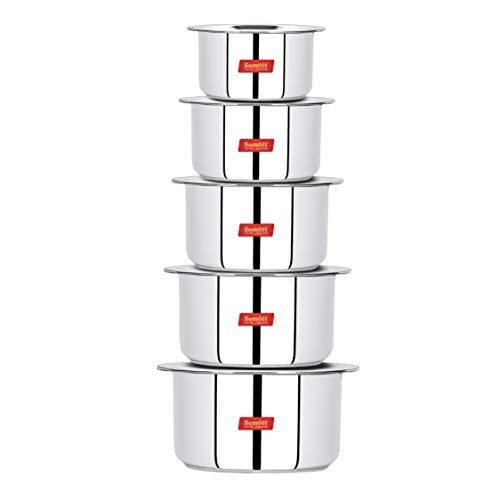 Image 1 of Default Title for the product Sumeet Induction & Gas Stove Friendly Stainless Steel 5 Pcs Big Size Container Set/Tope/Cookware Set With Lids (1 Ltr To 3 Ltr), 10 Pcs Set, White