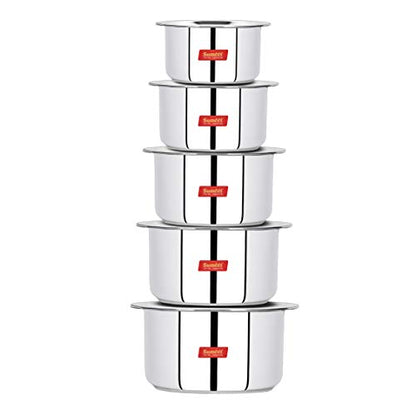 Image 1 of Default Title for the product Sumeet Induction & Gas Stove Friendly Stainless Steel 5 Pcs Big Size Container Set/Tope/Cookware Set With Lids (1 Ltr To 3 Ltr), 10 Pcs Set, White