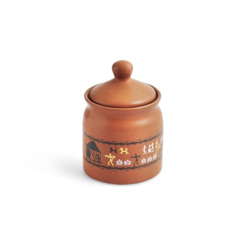 Image 2 of ExclusiveLane Warli Village Tales Handcrafted Ceramic Pickle Jar With Lid 250 ML