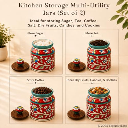 Image 4 of ExclusiveLane Mughal Floral Airtight Ceramic Jars for Kitchen Storage Set of 2 5.2 Inch 410 ML