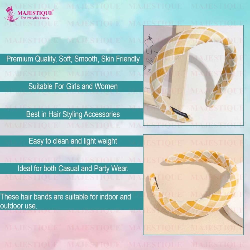 Image 3 of Majestique Padded Check Printed Wide Headbands Vintage Hair Accessories - 1Pc