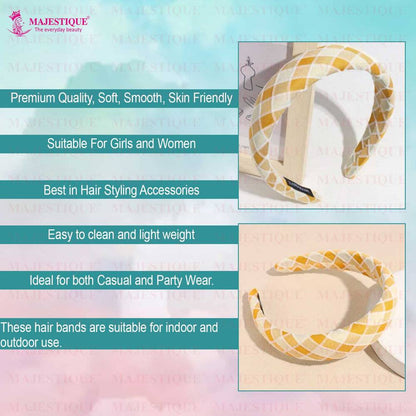 Image 3 of Majestique Padded Check Printed Wide Headbands Vintage Hair Accessories - 1Pc