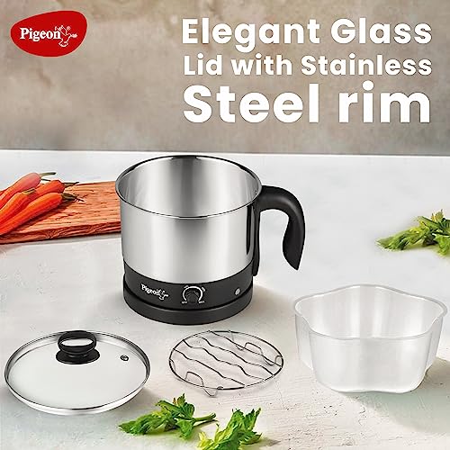 Image 4 of Pigeon By Stovekraft 1.5 Liters Multipurpose Kessel 3 In 1 Value Pack, Multi Cooker, Idli Stand With 3 Plates, Steamer With Stainless Steel Stand (Black & Silver), 600 Watts