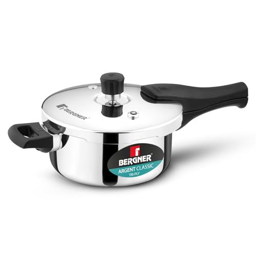 Image 1 of 3.5 Litres for the product BERGNER Argent Classic Triply Stainless Steel Outer Lid Pressure Pan 3.5 Liters