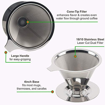 Image 3 of HASTHIP Pour Over Coffee Dripper Stainless Steel 1-6 Cup Reusable Filter