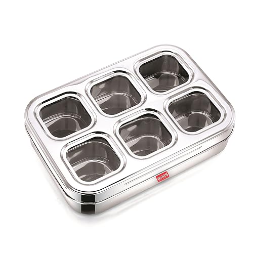 Image 1 of Default Title for the product AVIAS 6-in-1 Stainless Steel Masala/Spice Box, See-Through Lid, Design