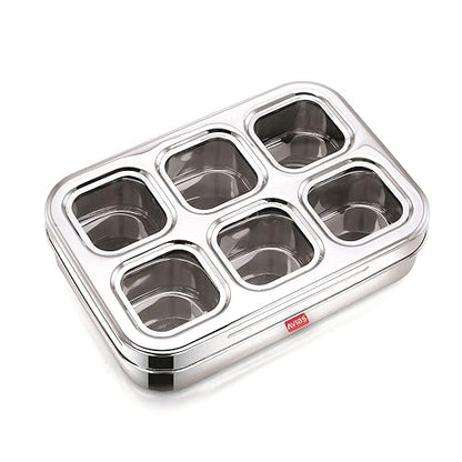 Image 1 of Default Title for the product AVIAS 6-in-1 Stainless Steel Masala/Spice Box, See-Through Lid, Design