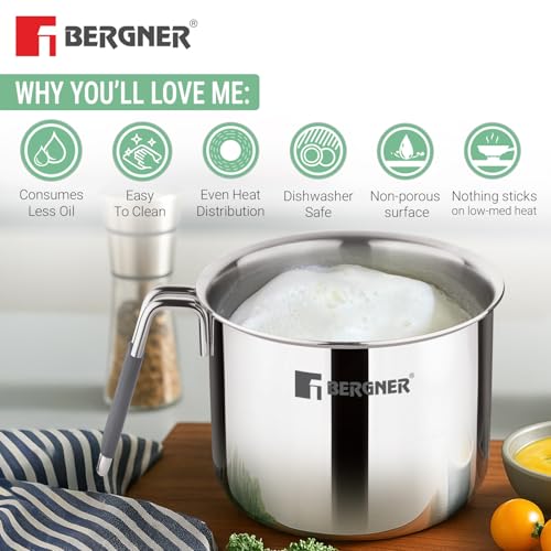 Image 8 of BERGNER Argent Triply Stainless Steel Milk Boiler with Glass Lid