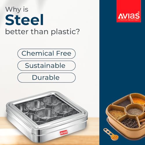 Image 4 of AVIAS 9-in-1 Stainless Steel Masala/Spice Box
