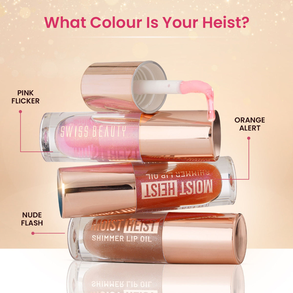 Image 4 of Swiss Beauty Moist Heist Shimmer Lip Oil Luminous Shine , Hydrating & Lightweight - 3 Orange Alert