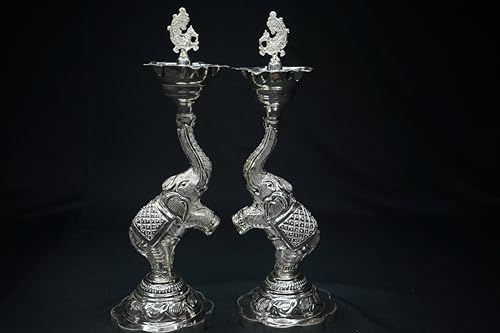 Image 1 of Default Title for the product Dista Silvers Elephant and Peacock Diya Pair 360g