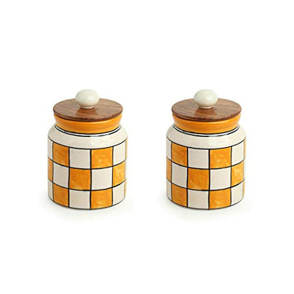 Image 3 of ExclusiveLane Shatranj Check Airtight Ceramic Jars for Kitchen Storage Set of 2 410 ml