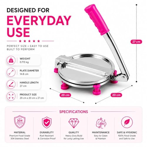Image 5 of Heavy Duty Stainless Steel Roti Press & Puri Maker 8 Inch | Manual Chapati Press with Smooth Pressing Plate | Dough Press Machine for Roti, Puri, Papad, Tortilla, Khakhra & Flatbread | Kitchen Tool