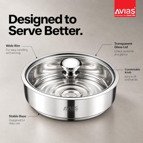 Image 6 of AVIAS Festiva Stainless Steel Roti Server with Coaster, Small, 1500ml