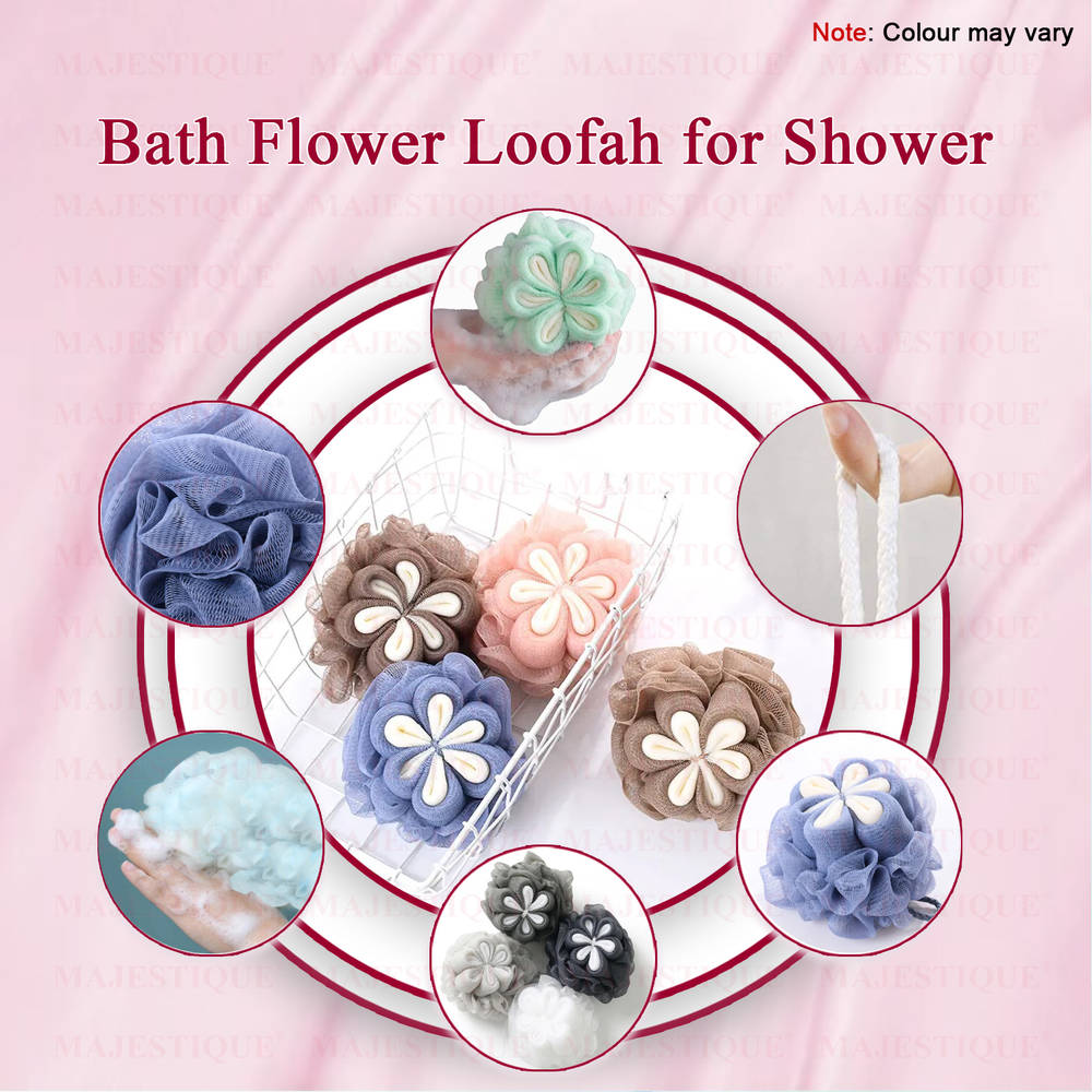 Image 6 of Majestique Cleanse Flower Loofah Mesh Bath (Color May Vary)