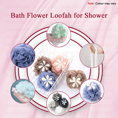 Image 6 of Majestique Cleanse Flower Loofah Mesh Bath (Color May Vary)
