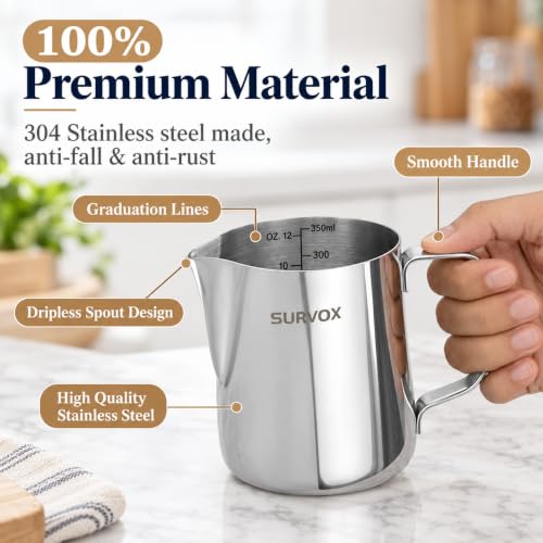 Image 4 of Supvox 12oz Milk Frothing Pitcher with Scale, Stainless Steel Espresso Jug
