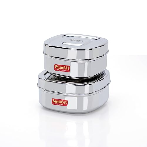 Image 4 of 2-Piece Set / 550ml & 700ml for the product Sumeet Stainless Steel Square Storage Containers