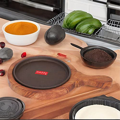 Image 2 of HAZEL Sizzling Brownie Sizzler Plate with Wooden Racket 7 inch Round